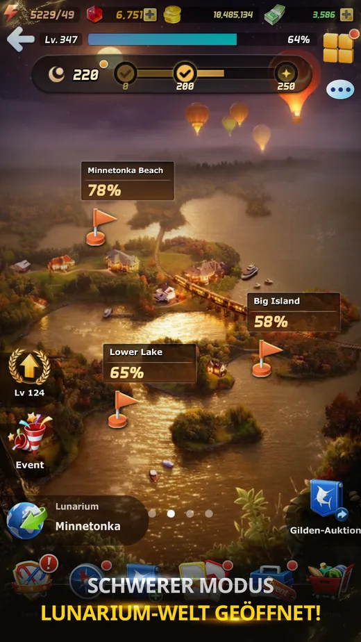 Hochformatige Spielszene aus Ace Fishing, erstes Bild der Google-Play-Galerie