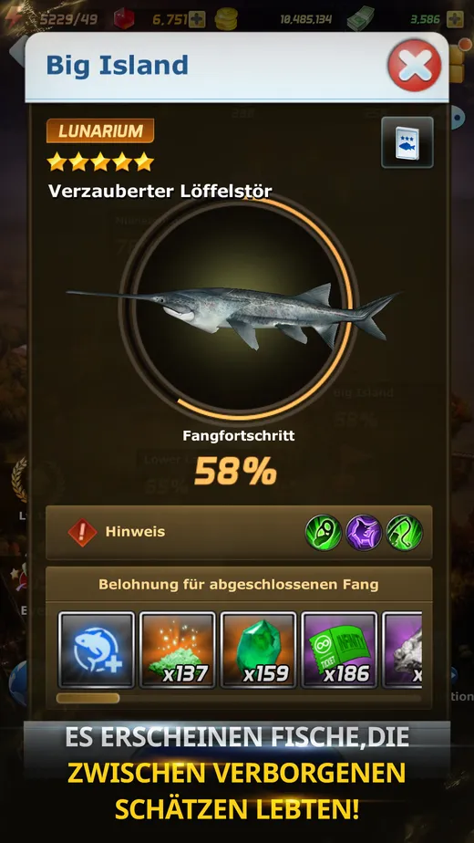 Hochformatige Spielszene aus Ace Fishing, zweites Bild der Google-Play-Galerie